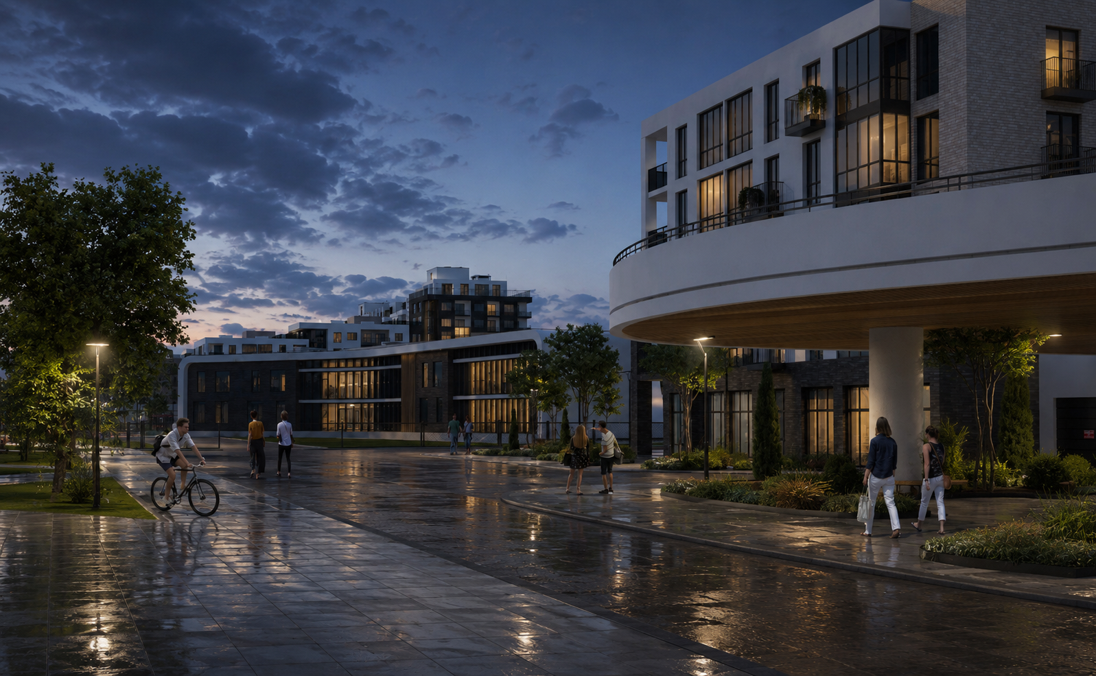 Освітлені пішохідні маршрути River Park у вечірній час